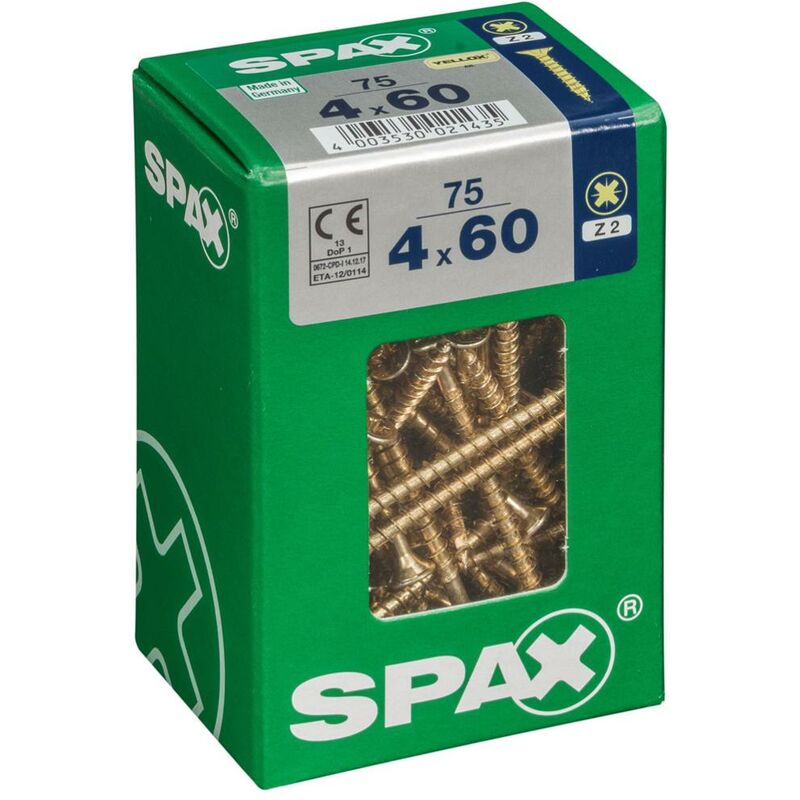 SPAX Lot De 75 Vis Acier T&ecirc;te Frais&eacute;e Pozidriv , Diam.4 Mm X L.60 Mm