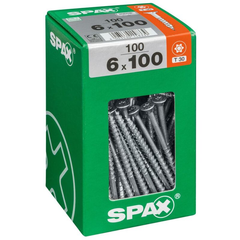 Vis universelle, 6 x 100 mm, 100 unités, Filetage partiel, Tête fraisée, t-star plus T30, 4CUT, wirox - 4191010601006 - Spax