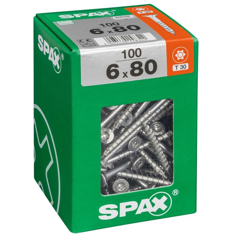 Lot de 100 vis acier tête fraisée torx Diam.6 mm x L.80 mm - Spax