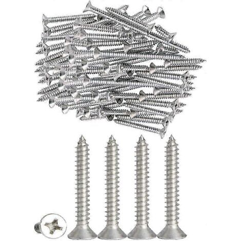 Lot de 100 vis autotaraudeuses en acier inoxydable M4, à tête plate cruciforme, pour travaux de bricolage sur bois (100 pièces M4 x 30 mm)