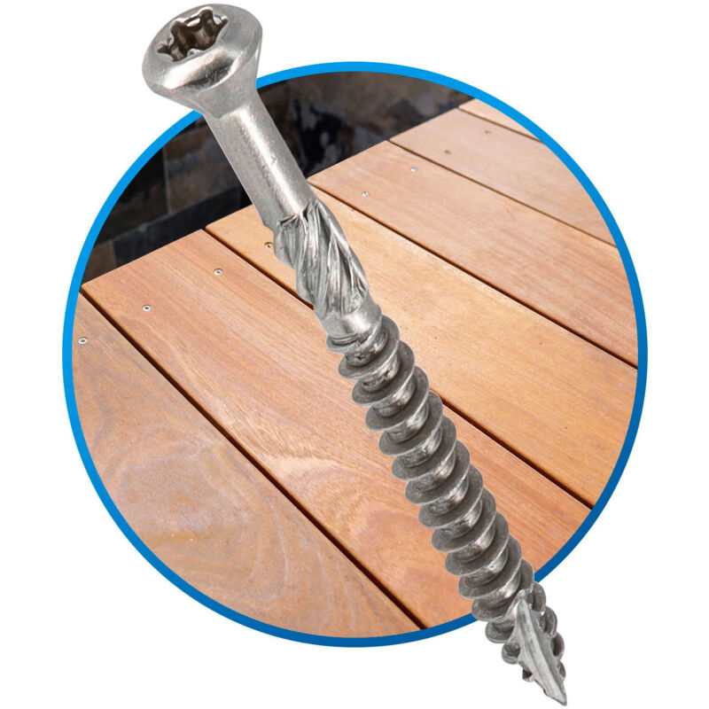 1000 vis terrasse inox A2 - TX25, d. 5 x 50 mm tête réduite crantée + embout offert