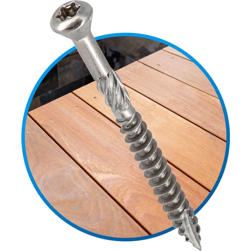 Pack de 1000 vis terrasse inox - A2 TX25 - d. 5 x 60 mm - Tête réduite crantée - Embout offert