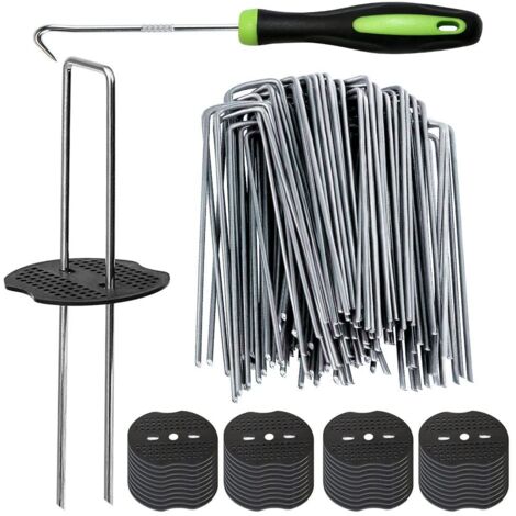 Lot de 101 Pièces Piquets De Jardin en Forme de U et Joints de Fixation en Plastique avec Crochet de Crochet, Agrafes pour Tuyaux d'irrigation, Clôtures Fixes, Clous de Gazon Artificiel