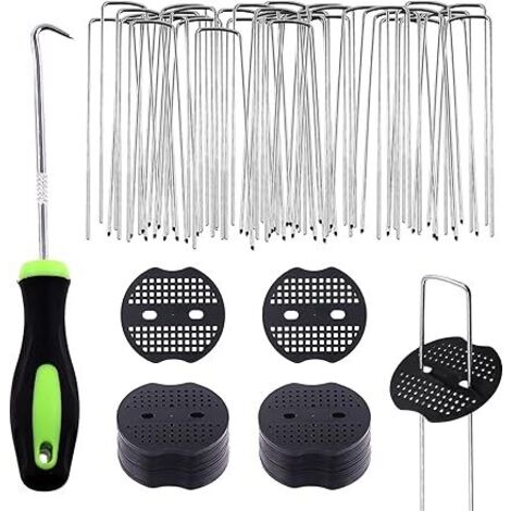 Lot de 101 Pièces Piquets De Jardin en Forme de U et Joints de Fixation en Plastique avec Crochet de Crochet, Agrafes pour Tuyaux d'irrigation, Clôtures Fixes, Clous de Gazon Artificiel