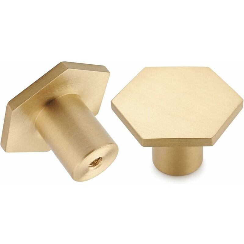 Lot de 10,Boutons de Meuble en Laiton Brossé,Boutons de Tiroir de Commode en Or,Pour Armoires,Placards,Salle,Bain et Cuisine,34 x 20mm (Hexagone)