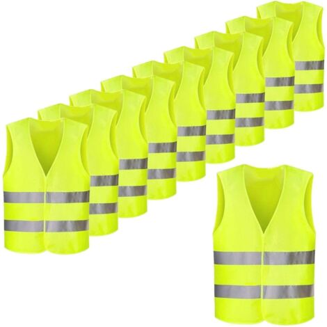 Lot de 10PCS Gilets de Sécurité Jaune Fluo Réfléchissant, Haute Visibilité pour Cycliste, Conducteur, Coureur, Eboueur etc,56x68cm