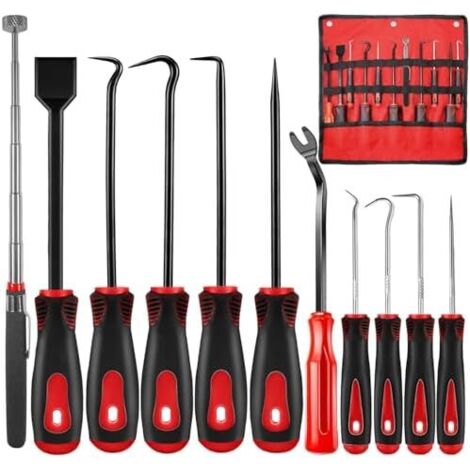 Lot de 11 crochets précision en acier au carbone avec grattoir et outils télescopiques magnétiques pour enlever les tuyaux d'entretien électronique automobile - pics