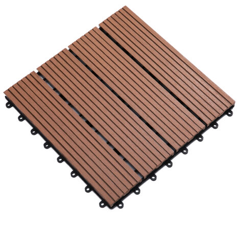 Lot de 11 dalles clipsables pour jardin et piscine, 30x30x2,2 cm, marron clair, en PEHD