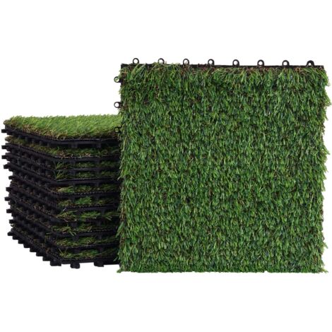 Lot de 11 dalles de gazon synthétique clipsables – Lot de 11 plaques imitation herbe pour terrasse balcon ou jardin 040011064