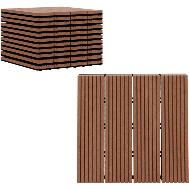 Lot de 11 dalles de jardin piscine 30 x 30 x 2,2 cm - clipsables, antidérapantes - hdpe effet bois