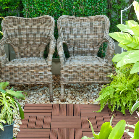 Lot de 11 dalles de jardin piscine 30 x 30 x 2,2 cm dalle clipsable pour jardin, balcon, piscine en HDPE marron clair