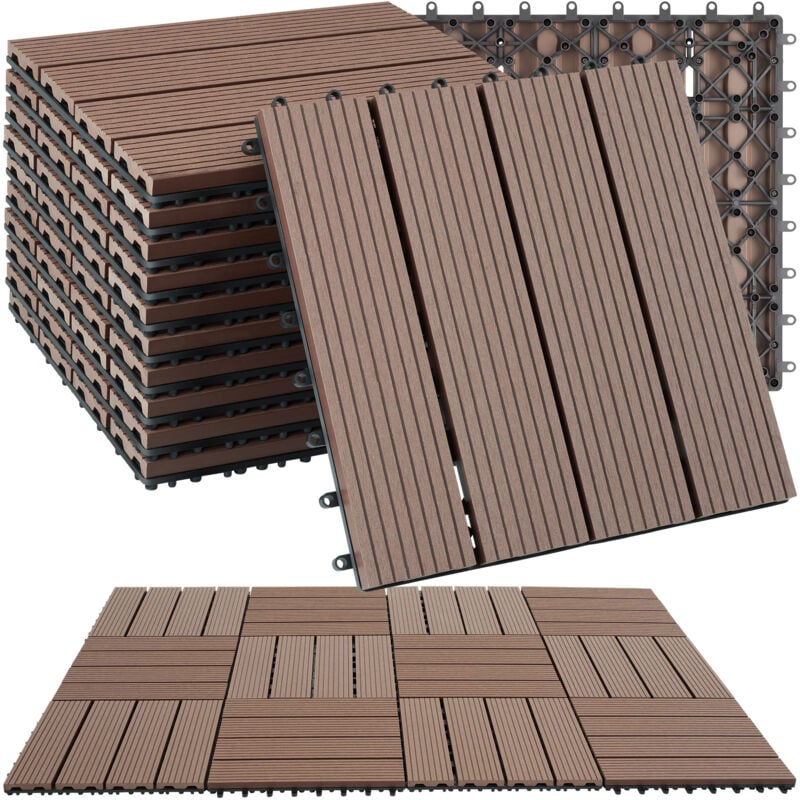Tectake - Lot de dalles de terrasse tegulas en wpc aspect bois - marron, Lot de 11