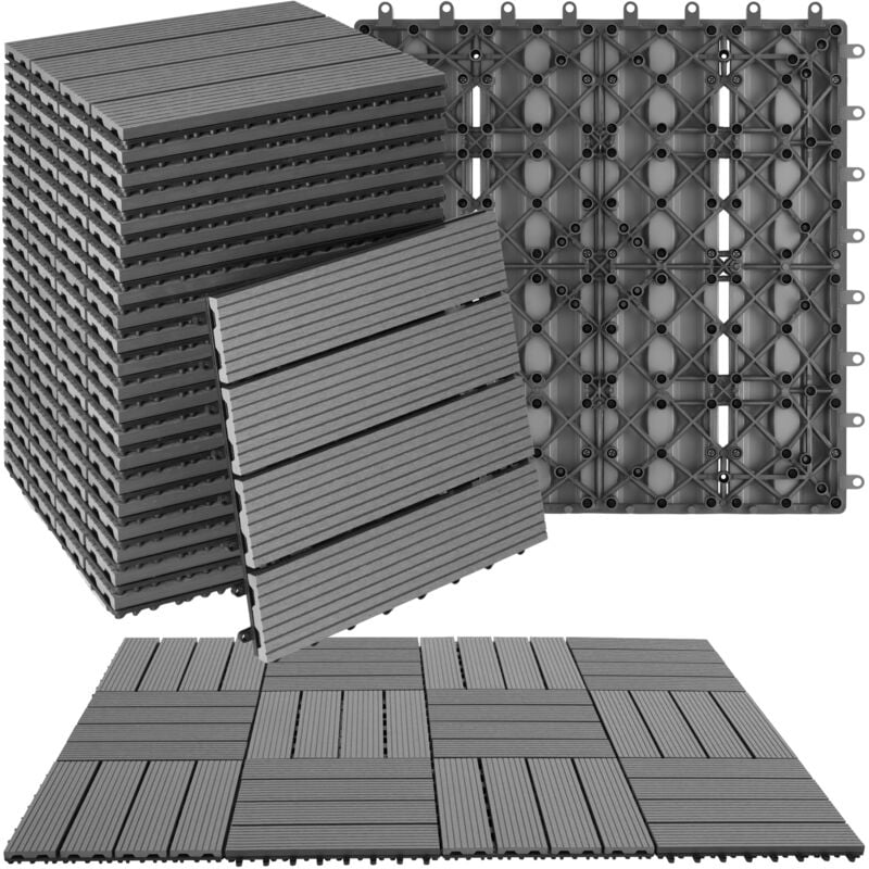 Lot de dalles de terrasse tegulas en wpc aspect bois - gris, Lot de 22