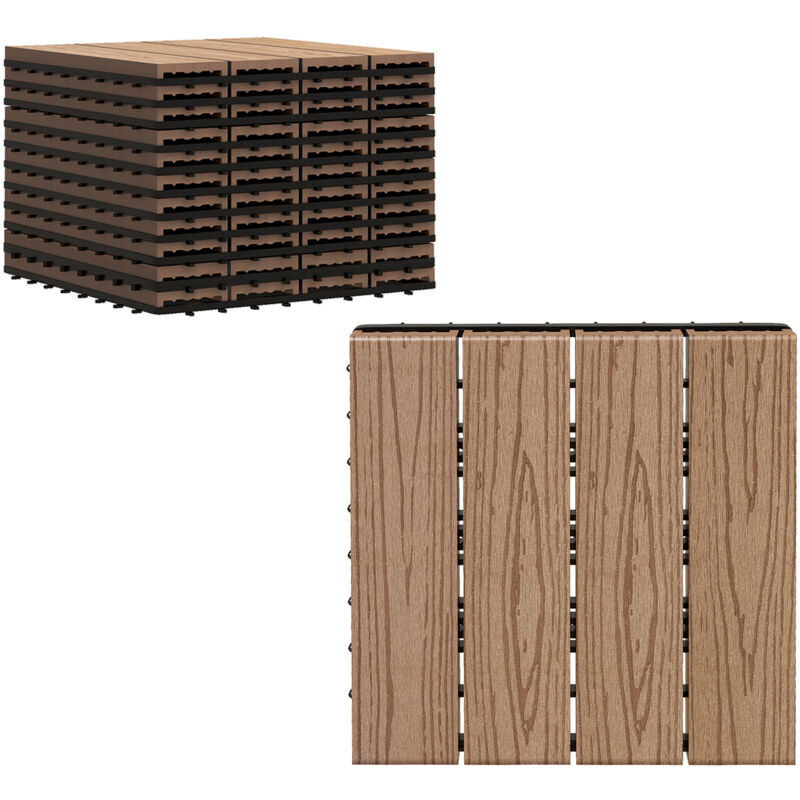 Outsunny - Caillebotis - dalles terrasse - lot de 11 - clipsables, installation très simple - lamelles composite aspect bois de teck