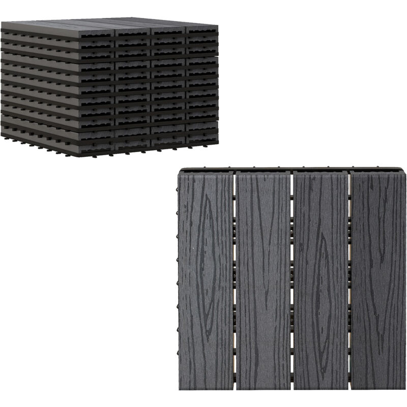 Outsunny - Caillebotis - dalles terrasse - lot de 11 - clipsables, installation très simple - lamelles composite aspect bois gris