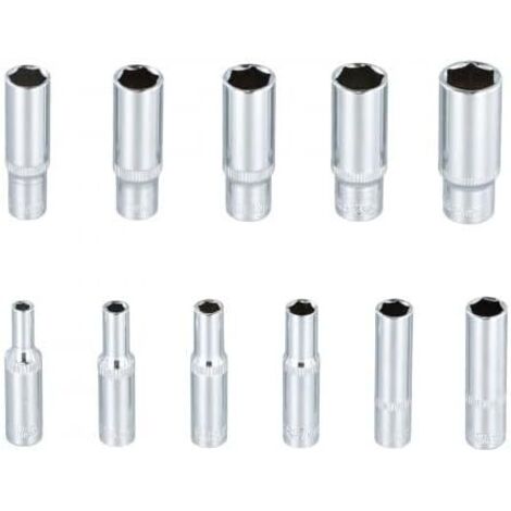 Lot de 11 Douilles Longues, Coffret Douille Longue, Jeu Hexagonales, 4-14mm, 50 mm long, Hexagonales -