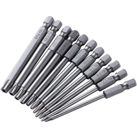 Lot de 11 embouts de tournevis, 1/4" magnétiques à tête étoile T6-T40, tige hexagonale, embouts électriques, 100 mm de long