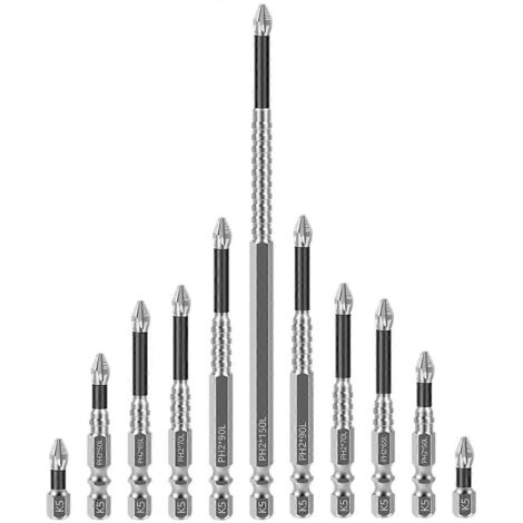 Lot de 11 embouts de tournevis à percussion K5, embouts de perçage magnétiques antidérapants, à tête cruciforme Phillips.