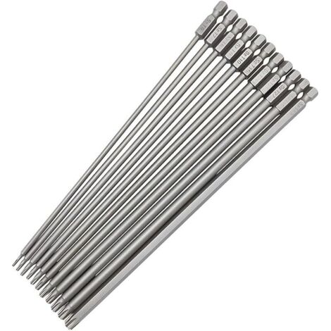 Lot de 11 Embouts de Tournevis Torx, Extra Long 200mm Tamper Proof Tournevis Torx Embouts Magnétiques Tige Hexagonale 1/4'' Torxs Bits pour Visseuse électrique (T6-T40)