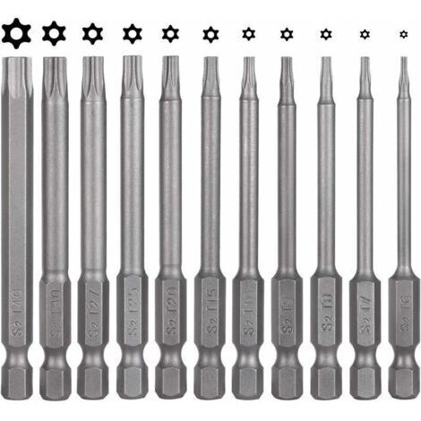 Lot de 11 embouts Torx 75 mm – Acier S2 magnétique – 6 pans T6 T40 – Pour vissage précis et rapide – Compatible avec visseuses et perceuses