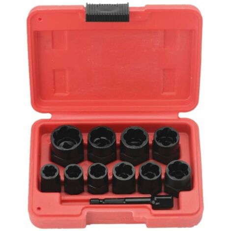Lot de 11 outils d'extraction de vis à choc 9,5 mm avec boîte à outils