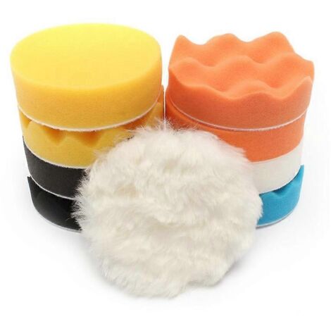 Lot de 11 tampons éponge 7" pour polissage et lustrage auto, kit avec adaptateur perceuse pour polisseuse.