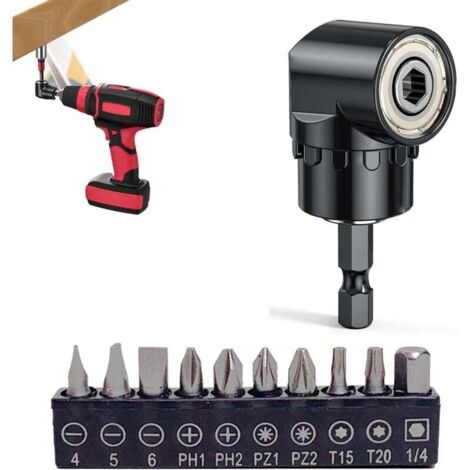 Lot de 11 visseuses d'angle 105° pour visseuse sans fil, embout d'angle, adaptateur de douille, visseuse sans fil, tige hexagonale 1/4" pour les constructeurs