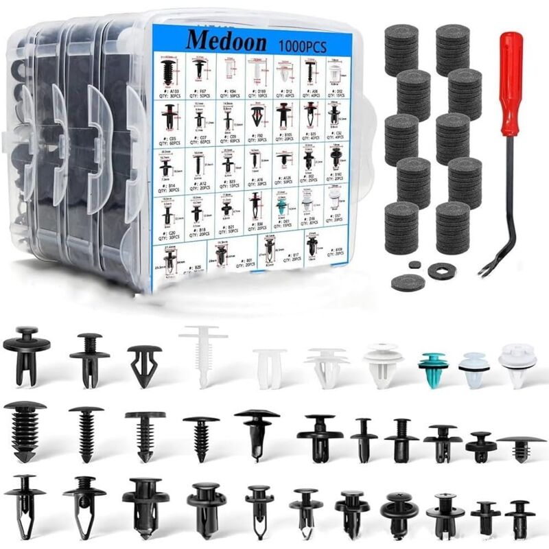 Lot de 1101 clips de garniture de voiture, clips de déflecteur d'air, clips de fixation de voiture, panneau de porte de voiture, outil de démontage