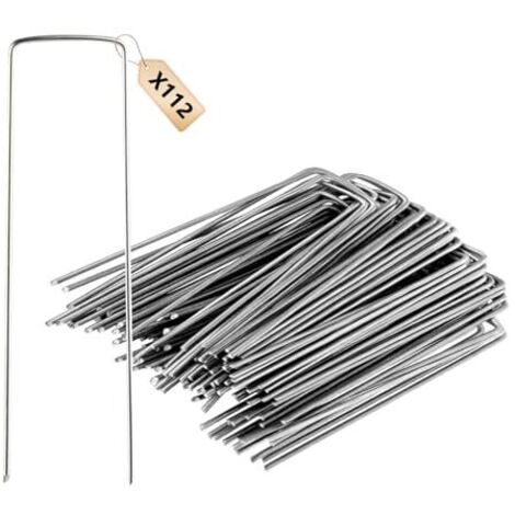 Lot de 112 piquets d'ancrage au sol stables de 15 cm - Crochets en toile anti-mauvaises herbes - Ancrage au sol en U pour fixation - Toile anti-mauvaises herbes - Clôture - Tente - Ancrage de clôture