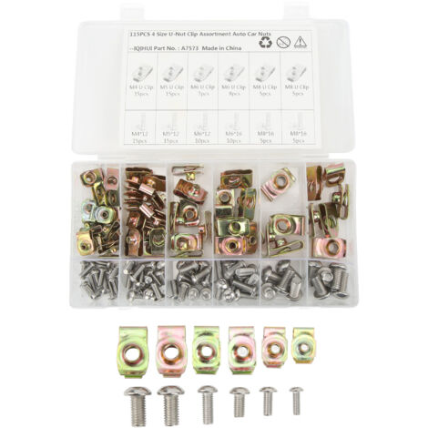 Lot de 115 Écrous-Colliers U M4 M5 M6 M8 en Galvanisé Coloré avec Vis pour Voiture et Moto - Kit d'Assortiment de Fixations