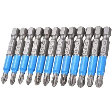 Lot de 12 50 mm de long embouts pour visseuse, embouts de tournevis cruciformes Pozidriv magnétiques à tige hexagonale de 1/4'' pour perceuse électrique PZ1, PZ2, PZ3, PH1, PH2, PH3
