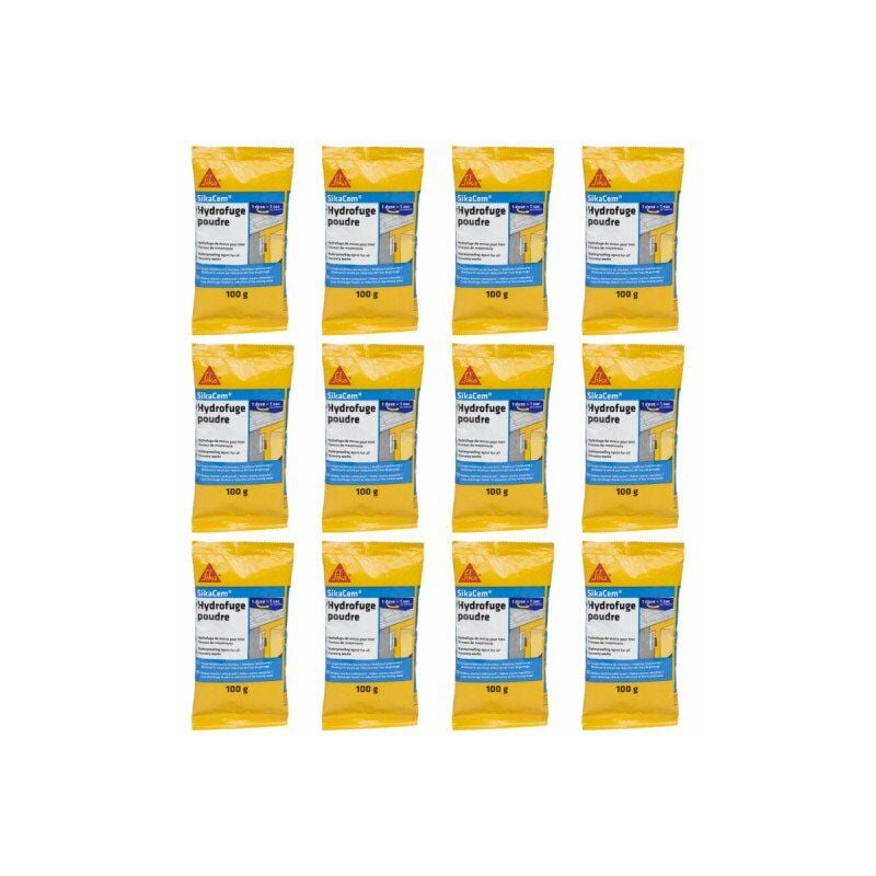 Lot de 12 additifs imperméabilisants béton et mortier Sika Sika Cem Hydrofuge Poudre - 100g