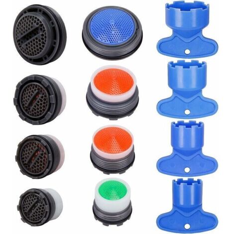 Lot de 12 Aérateur de mousseur Robinet M16.5/M18.5/M21.5/M24, Mousseur Robinet Filtre, Insert Embout Robinet Cuisine de Filetage Externe Economiseur d'eau avec 4 Clé pour Salle de Bain Maison