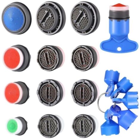 Lot de 12 Aérateur Mousseur de Robinet M24 M22 M18 M16 Male avec 4 Clé Embout Economiseur d\'Eau Filtre Economie Aérateur pour Robinet Lavabo de Cuisine et Salle de Bain
