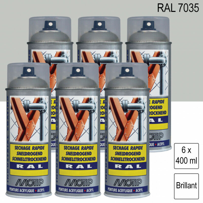 Lot de 6 Peintures aérosol ral 7035 Gris clair brillant 400ml Motip