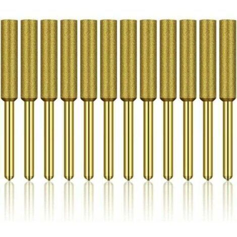 Lot de 12 affûteuses de tronçonneuse diamantées, meules à revêtement en titane haute dureté, meules, embouts de pierre pour affûteuse de tronçonneuse, 3/16 pouces 4,8 mm H122 Derrui