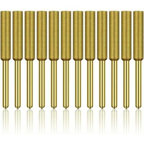 Lot de 12 affûteuses de tronçonneuse diamantées, meules à revêtement en titane haute dureté, meules, embouts de pierre pour affûteuse de tronçonneuse, 3/16 pouces 4,8 mm H122 Derrui