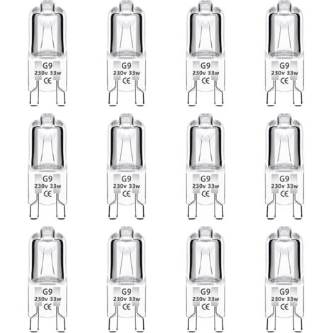 Lot de 12 Ampoule Halogène G9 33W 230V Dimmable, Blanc Chaud 2700K, 460LM, Sans Scintillement, Tolérance 300°C Pour, Ampoule Halogène pour Four, Micro-ondes, Lustres, Lampes de Paysage