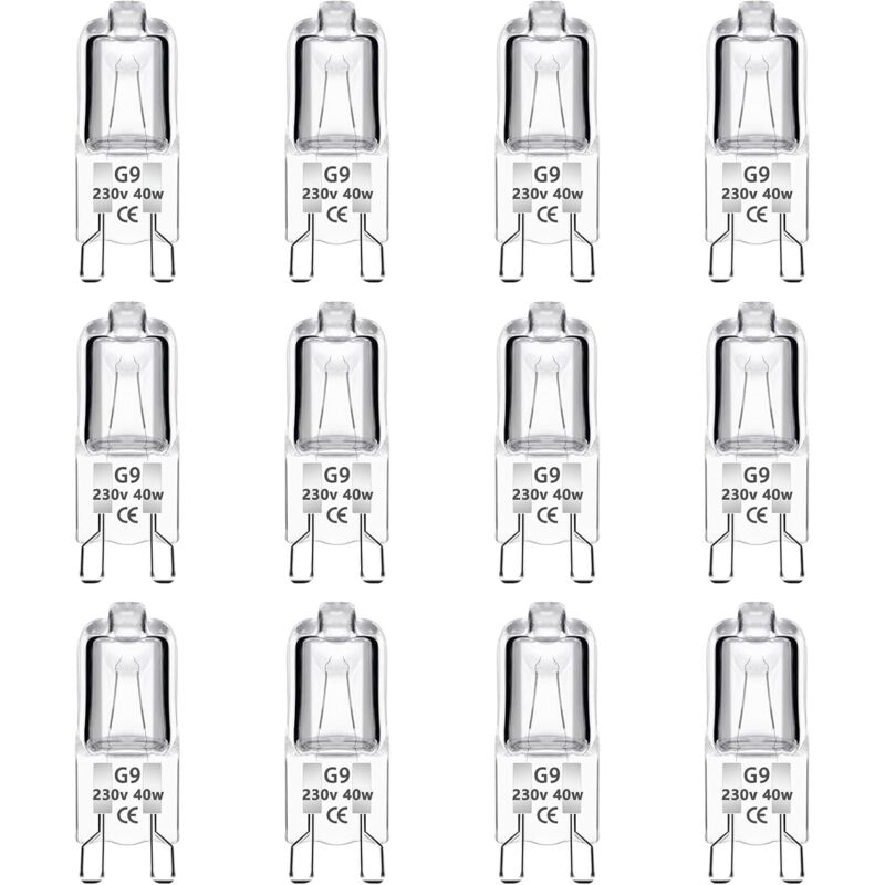 Lot de 12 Ampoule Halogène G9 40W 230V Dimmable 0-100%, 480LM, Blanc Chaud 2700K, G9 Bi-Pin Base Halogène Lampe, Sans Scintillement, pour Four,