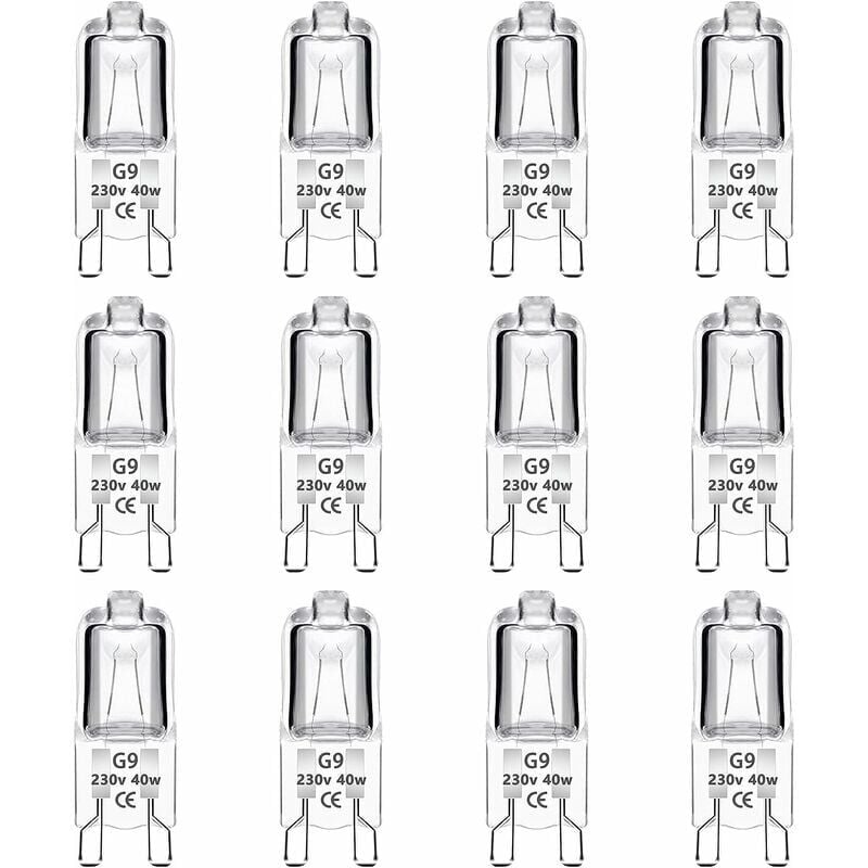 Ikodm - Lot de 12 Ampoule Halogène G9 40W 230V Dimmable 0-100%, 480LM, Blanc Chaud 2700K, G9 Bi-Pin Base Halogène Lampe, Sans Scintillement, pour