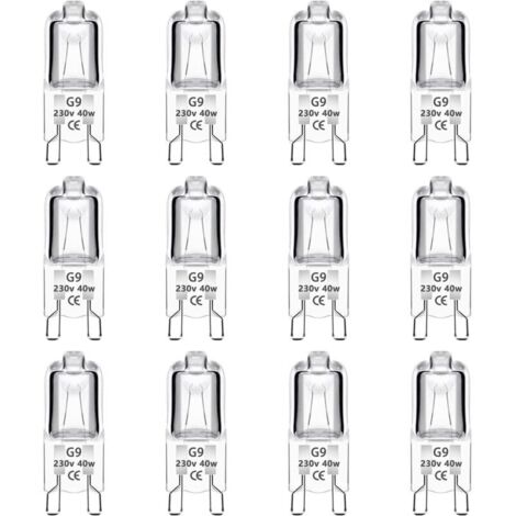 Lot de 12 Ampoule Halogène G9 40W 230V Dimmable 0-100%, 480LM, Blanc Chaud 2700K, G9 Bi-Pin Base Halogène Lampe, Sans Scintillement, pour Four, Lustres, Lampes de Paysage, Éclairage d'armoire