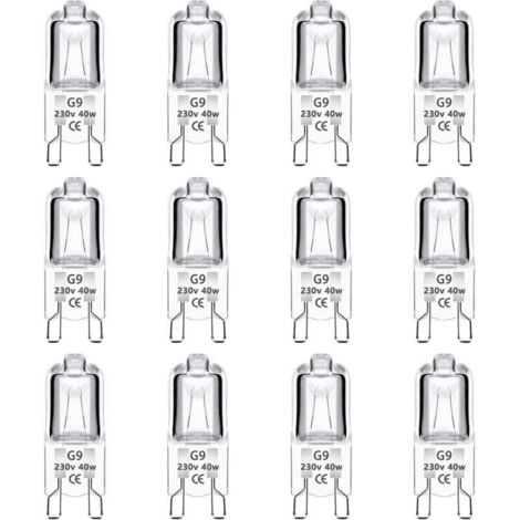 Lot de 12 Ampoule Halogène G9 40W 230V Dimmable 0-100%, 480LM, Blanc Chaud 2700K, G9 Bi-Pin Base Halogène Lampe, Sans Scintillement, pour Four, Lustres, Lampes de Paysage, Éclairage d'armoire