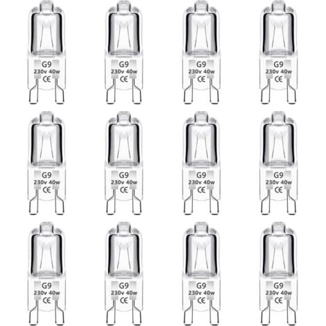 Lot de 12 Ampoule Halogène G9 40W 230V Dimmable 0-100%, 480LM, Blanc Chaud 2700K, G9 Bi-Pin Base Halogène Lampe, Sans Scintillement, pour Four, Lustres, Lampes de Paysage, Éclairage d'armoire