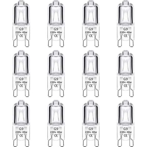 Lot de 12 Ampoule Halogène G9 40W 230V Dimmable 0-100%, 480LM, Blanc Chaud 2700K, G9 Bi-Pin Base Halogène Lampe, Sans Scintillement, pour Four, Lustres, Lampes de Paysage, Éclairage d'armoire