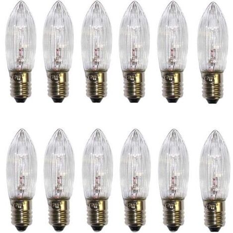Lot de 12 ampoules de rechange E10 - Blanc chaud - 34 V - 3 W - Pour chandelier - Guirlande lumineuse - Bougie pointue - 2700 K [Classe énergétique G]