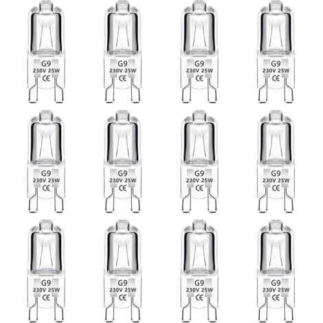 Lot de 12 Ampoules Halogènes G9 25W Dimmable, Blanc Chaud 2700K, 250LM, AC 230V, Résistant jusqu'à 300 Degrés, Ampoule Capsule pour Four, Micro-ondes, Lustres