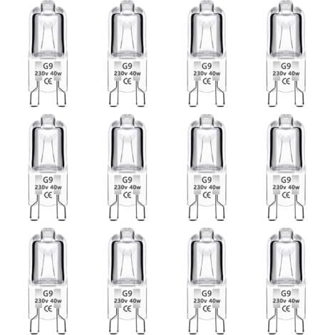 LAFOMUKEA Lot de 12 ampoules halogènes G9 40 W 230 V à intensité variable, blanc chaud, sans scintillement, pour fours, suspensions, éclairage paysager et éclairage d'armoire.