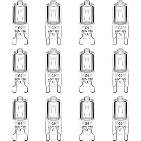 Lot de 12 ampoules halogènes G9 40 W 230 V à intensité variable, blanc chaud, sans scintillement, pour fours, suspensions, éclairage paysager et éclairage d'armoire.
