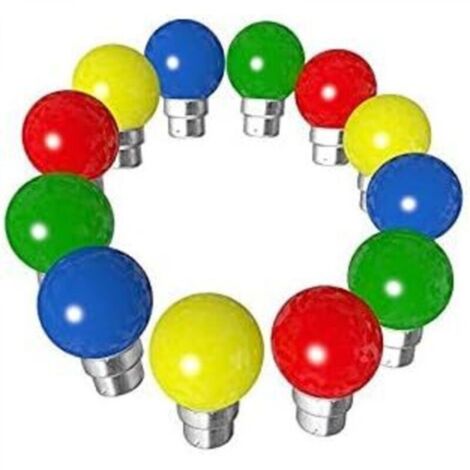 Lot de 12 ampoules Led B22 1W Guirlande Incassable (3x Rouge, 3xJaune, 3xVerte, 3xBleu)