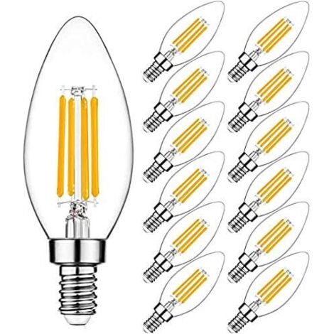 Lot de 12 ampoules LED blanc chaud 2700K 4W (équivalent 40W) à intensité variable - Compatibles avec les lustres et les ventilateurs de plafond,E12.
